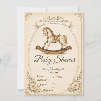Faire-part de Baby Shower Cheval à Bascule Vintage
