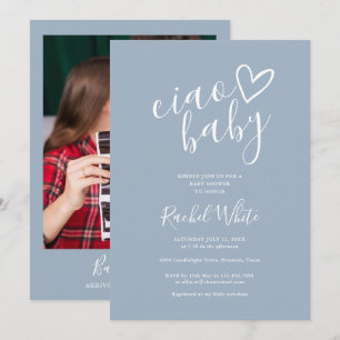 Faire-part de Baby Shower Ciao Cœur Bleu Poussiére