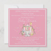 Faire-part de Baby Shower Cirque pour Fille (Devant)