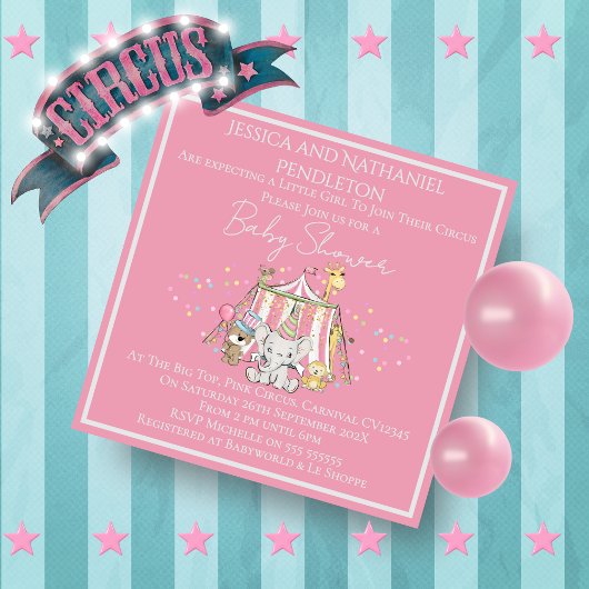 Faire-part de Baby Shower Cirque pour Fille
