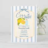 Faire-part de Baby Shower Citron Jaune Bleu Italie (Debout devant)