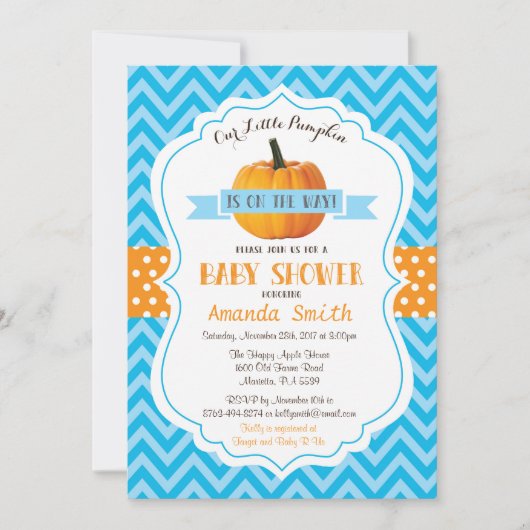 Faire-part de Baby Shower Citrouille Automne Chevr (Devant)