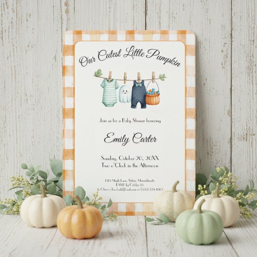 Faire-part de Baby Shower Citrouille | Gingham Per