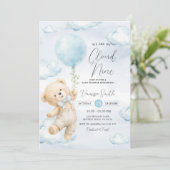 Faire-part de Baby Shower Cloud Nine Ourson Bleu (Debout devant)