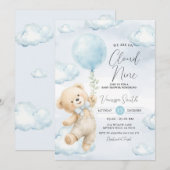 Faire-part de Baby Shower Cloud Nine Ourson Bleu (Devant / Derrière)