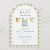 Faire-part de Baby Shower Code QR Gingham Vert Cul (Devant)