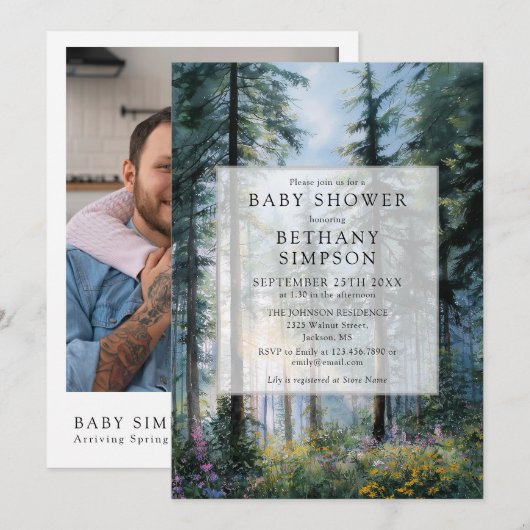 Faire-part de Baby Shower Code QR Photo de Fleurs (Devant / Derrière)