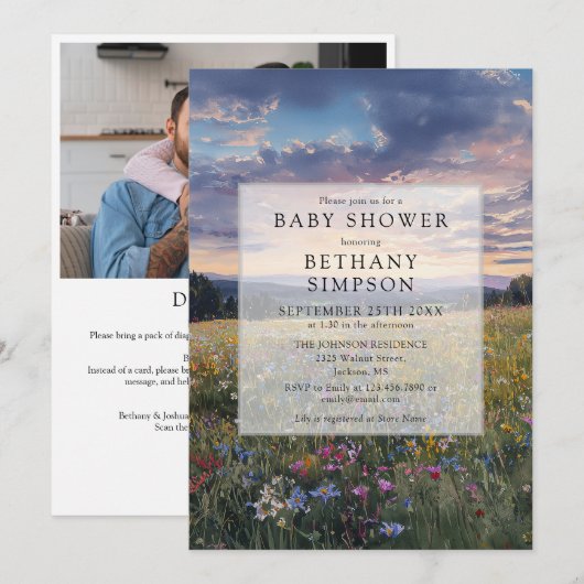 Faire-part de Baby Shower Code QR Photo de Prairie (Devant / Derrière)