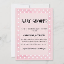 Faire-part de Baby Shower coeurs sur fond rose