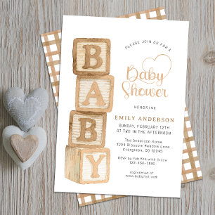 Faire-part de Baby Shower Cottage Blocs Bébé Taupe