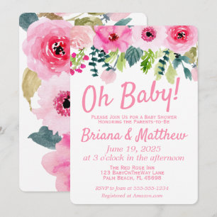 Faire-part de Baby Shower Couple Floral Rose