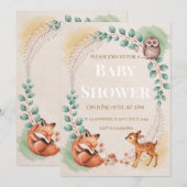 Faire-part de Baby Shower Créatures des Bois (Devant / Derrière)
