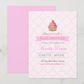 Faire-part de Baby Shower Cupcake Gâteau Rose (Devant / Derrière)