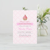 Faire-part de Baby Shower Cupcake Gâteau Rose (Debout devant)