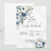 Faire-part de Baby Shower de mariage bleu poussiér (Devant / Derrière)