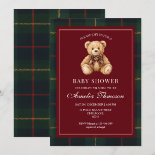Faire-part de baby shower de Noël Ourson Luxe