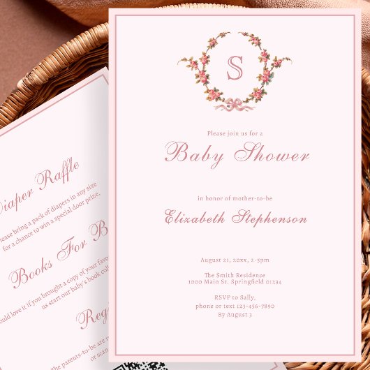 Faire-part de baby shower double face Monogramme f