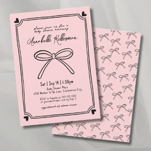 Faire-part de Baby Shower élégant avec un nœud ros