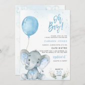 Faire-part de Baby Shower Éléphant avec Ballon Ble (Devant / Derrière)
