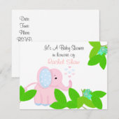 Faire-part de Baby Shower Eléphant Rose Doux (Devant / Derrière)