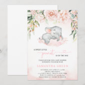 Faire-part de Baby Shower Éléphant Rose Fille (Devant / Derrière)