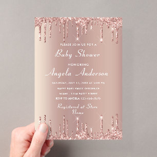 Faire-part de Baby Shower en acrylique pailleté or