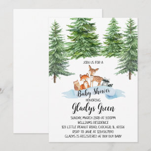 Faire-part de Baby Shower en forêt hivernale