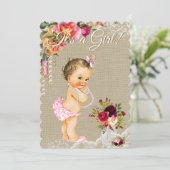 Faire-part de Baby Shower en pot Mason avec dentel (Debout devant)