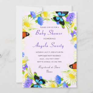 Faire-part de Baby Shower encadré de fleurs de pap