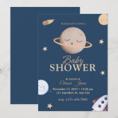 Faire-part de Baby Shower Espace Céleste | Étoile (Devant / Derrière)
