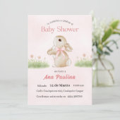 Faire-part de Baby Shower Espagnol Ourse Rose Fill (Debout devant)