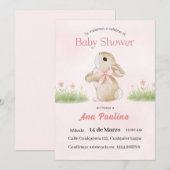 Faire-part de Baby Shower Espagnol Ourse Rose Fill (Devant / Derrière)