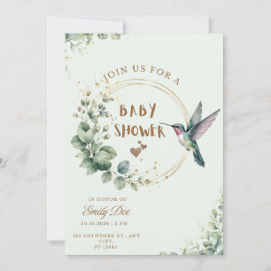 Faire-part de Baby Shower Eucalyptus et Colibri à