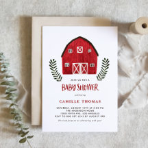 Faire-part de Baby Shower Ferme Rouge Aquarelle Ca
