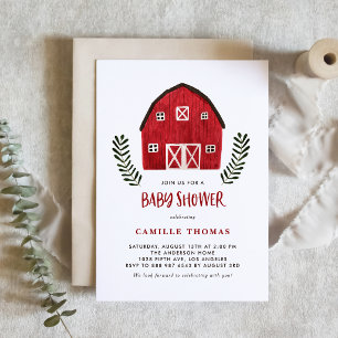 Faire-part de Baby Shower Ferme Rouge Aquarelle Ca