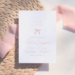 Faire-part de Baby Shower Fille au Ruban Rose Élég
