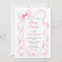 Faire-part de Baby Shower Fille au Ruban Rose et C