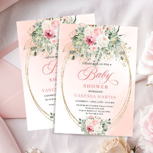 Faire-part de Baby Shower Fille aux Roses Blush Bo