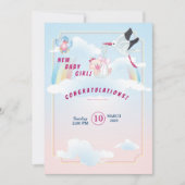 faire-part de baby shower fille avec une cigogne d (Devant)