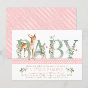 Faire-part de Baby Shower Fille Cerf de la Forêt