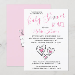 Faire-Part de Baby Shower Fille Cœurs Roses Par La