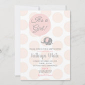 Faire-part de Baby Shower Fille Eléphant Argent Ro (Devant)
