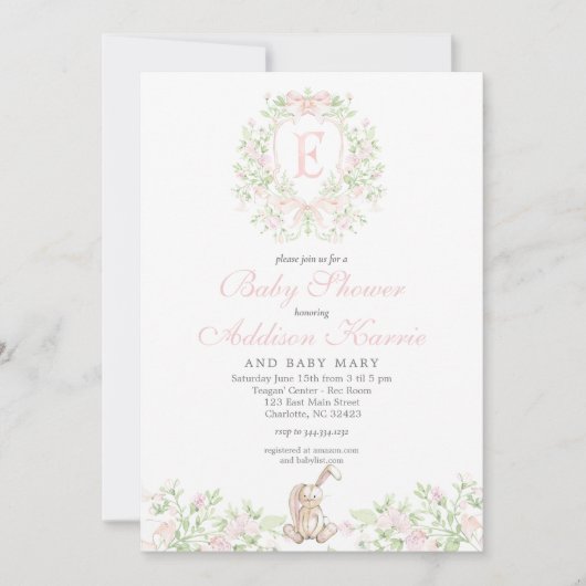 Faire-part de baby shower fille lapin (Devant)