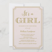 Faire-part de Baby Shower Fille Or Rose Script (Devant)