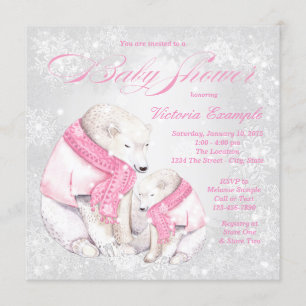 Faire-part de Baby Shower Fille Ours Hiver
