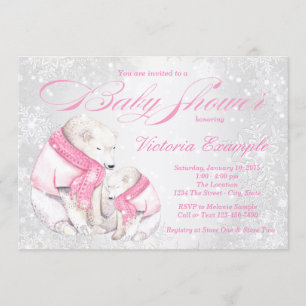 Faire-part de Baby Shower Fille Ours Hiver