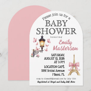 Faire-part de Baby Shower Fille Parisienne Rose Pâ