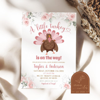 Faire-part de Baby Shower Fille Rose Blush d'Autom