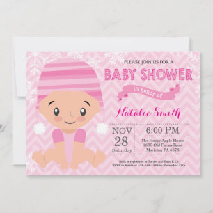 Faire-part de Baby Shower Fille Rose Hiver