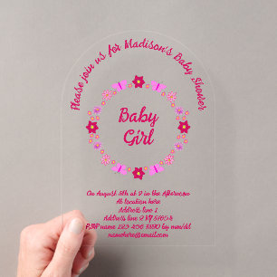 Faire-part de Baby Shower Fille Rose Papillons et